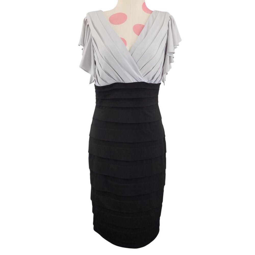 Women's Sangria Tight Wiggle Pencil Dress Layered Grey Black Size 6 Sexy Fitted